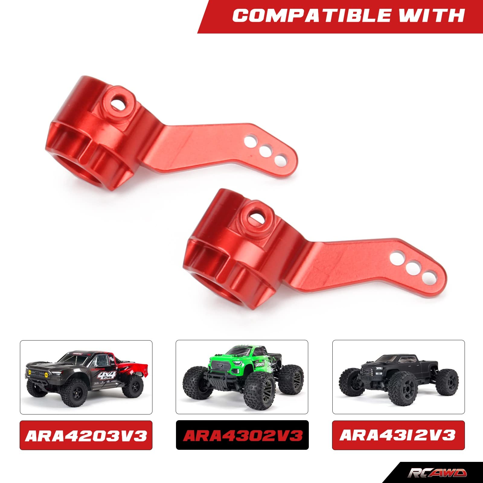 RCAWD Bloques de dirección de aleación para 1/10 ARRMA 3s y Mega550 Vorteks Senton Granite Big Rock Typhon actualizar parte 2pcs/set (rojo)