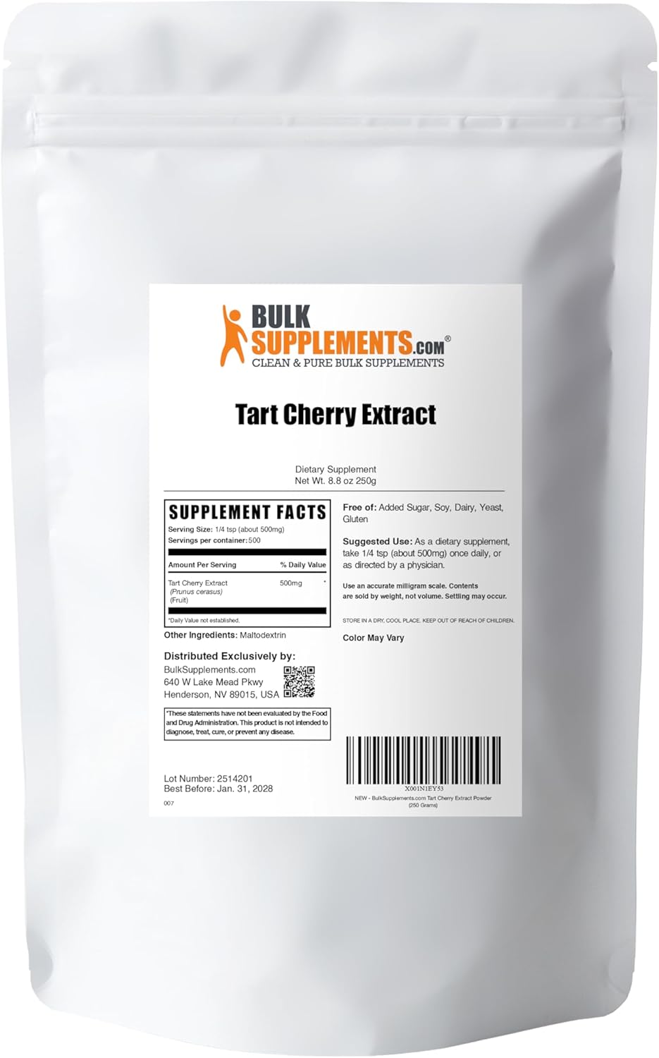BulkSupplements.com Tart Cherry Extract Powder - Tart Cherry Supplement, Herbal Supplement - Antioxidant Source, Gluten Free, 500mg per Serving, 250g (8.8 oz) (Pack of 1) - Image 6