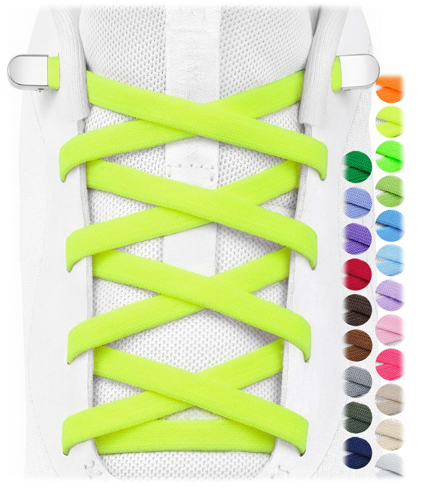 Stepace 2 Pairs Flat Elastic No Tie Shoe Laces for Kids and Adults Sneakers