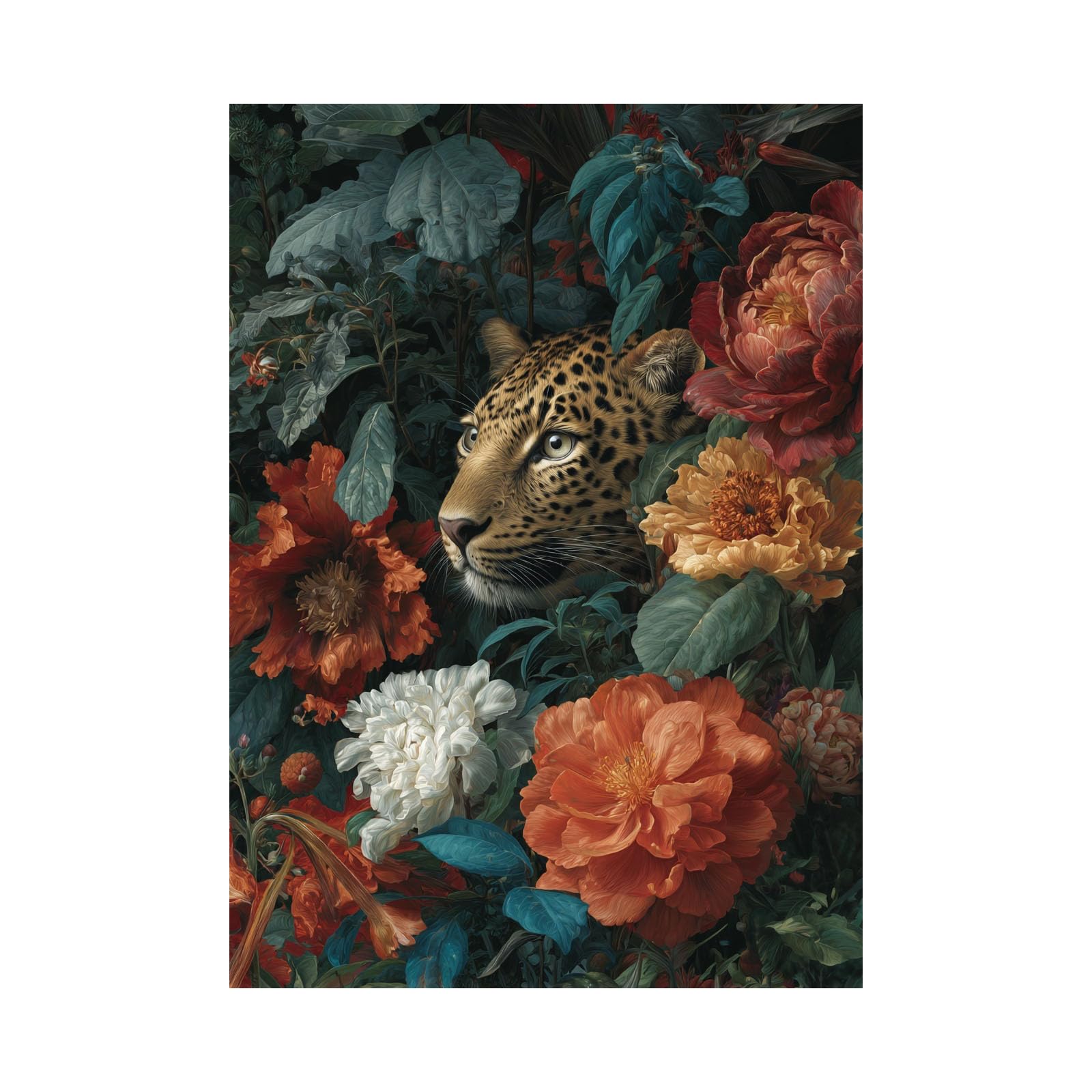 Poster léopard botanique fleur orange déco murale 70x100cm - 8