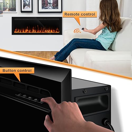Miniatura 7 de Upesitom Chimenea eléctrica, 31 pulgadas, empotrada y montada en la pared, calentador de chimenea LED con espejo con control remoto, temporizador,