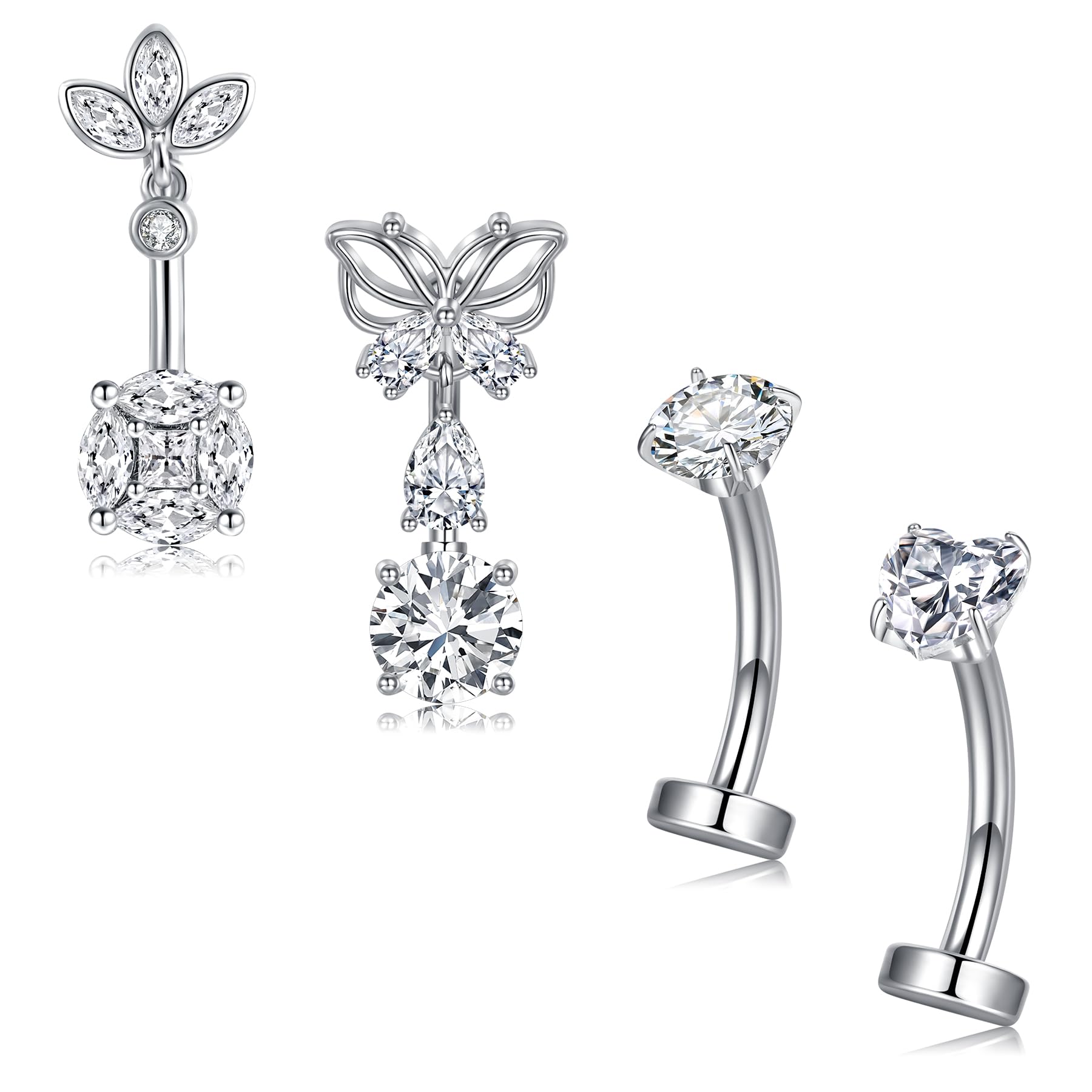 Briana Williams Bauchnabelpiercing mit Strass CZ 10mm Stablänge Edelstahl 14G Piercing Bauchnabel Banane Barbell Bauchpiercing