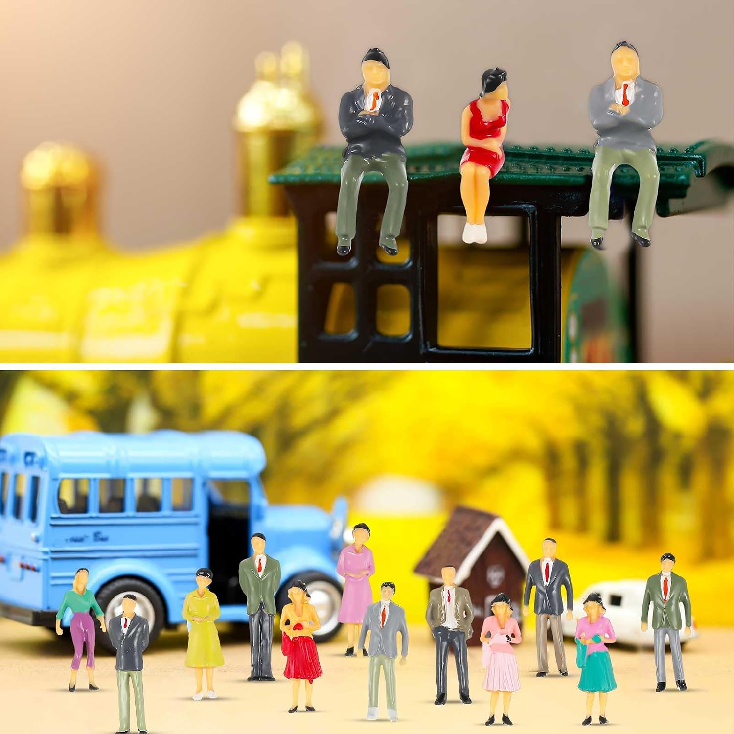 Juexica 30 Pcs 1: 50 Scale Mini People Figurines Model Trains Architectural Painted Figures Tiny People Plastic Miniature Figurines Sitting Standing for Miniature Scenes