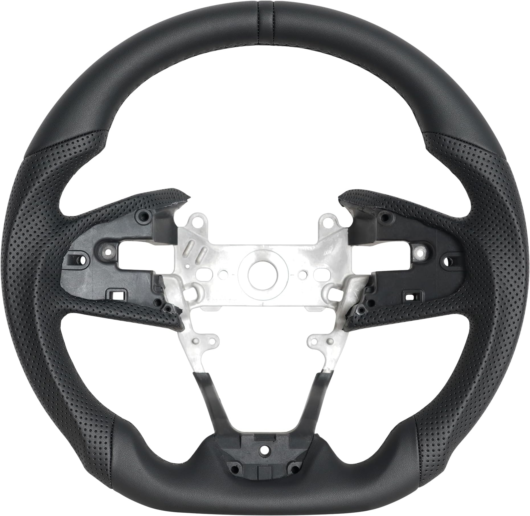 Full Leather Steering Wheel D-Shaped Flat Bottom Perforated Leather Grip for Honda Civic Gen 10th 2016-2021,Type R FK8 2016 2017 2018 2019 2020 2021 (Black Positioning Line)