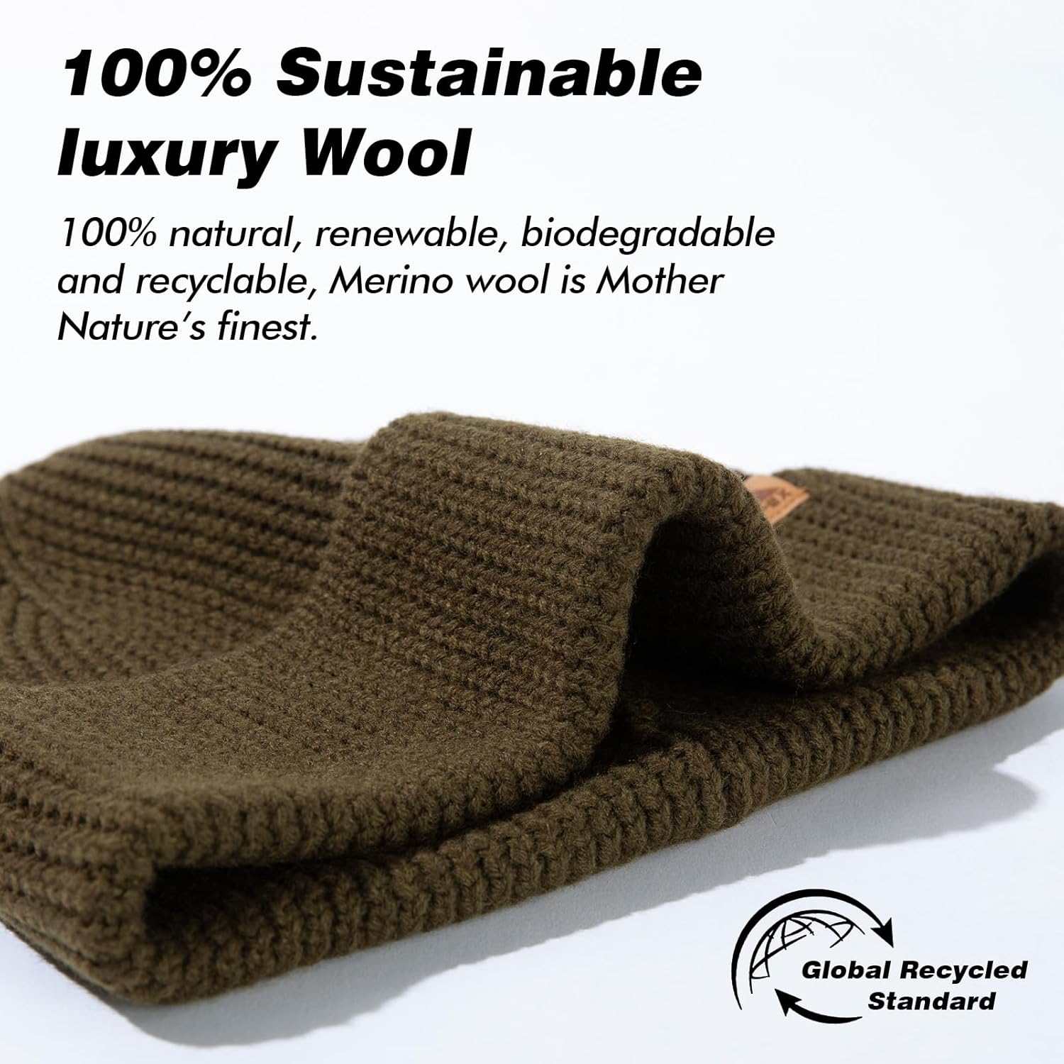 TOP-EX PolarWool™ 100% Merino Wool Beanie Hat for Men Women - Warm Soft Knit Winter Hat for Large Heads Hiking Running - Image 4