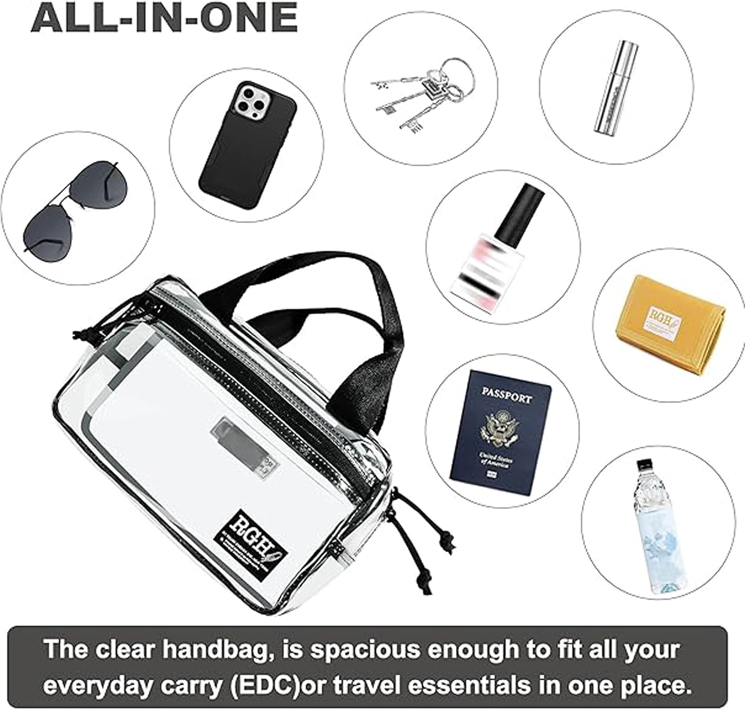 Rough Enough Clear Stadium Bag Handbag for Women Event Concert Transparent Sport Fans Fashion Cute Stylish Sturdy