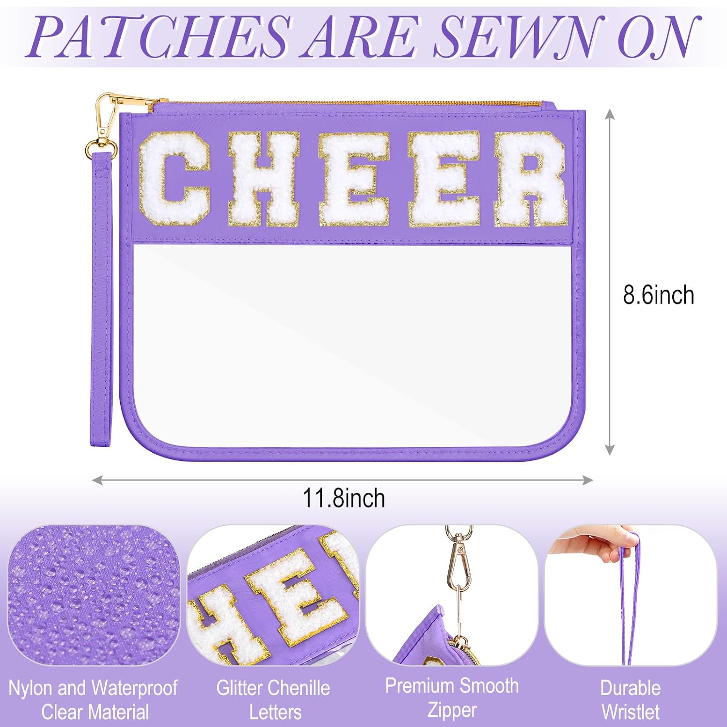 Abbylike 12 Pcs Cheer Bags Cheerleaders Gifts Chenille Letter Makeup Bag Clear Snack Bag with Zipper Waterproof Travel Cosmetic Pouch Bulk for Team Cheerleading Women Mom(Multicolor) image 2