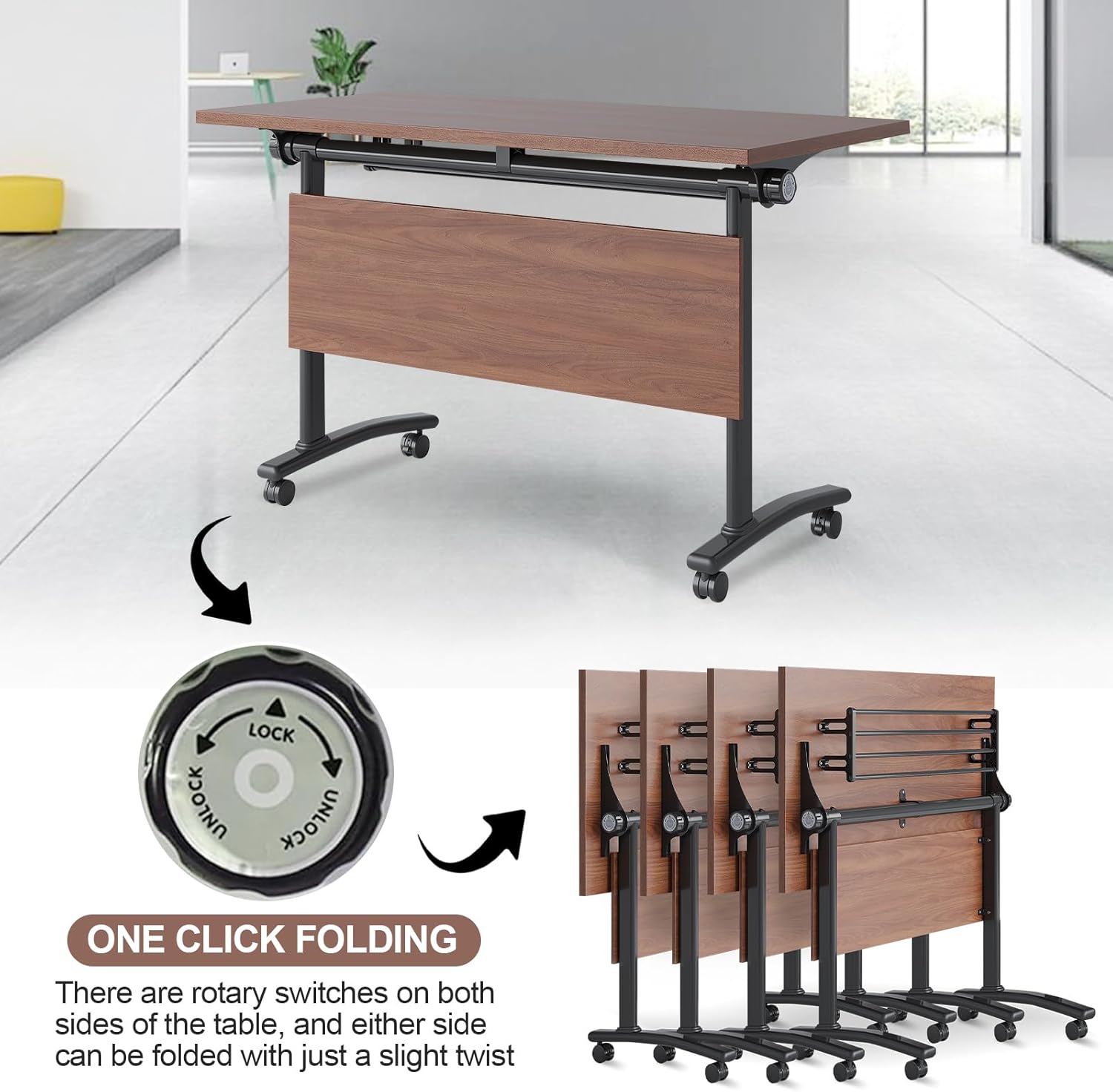 Foldable Conference Table, Folding Conference Room Tables, Rolling Meeting Seminar Tables with Wheels, Flip Top Mobile Training Table for Office (6pack 47.2in)