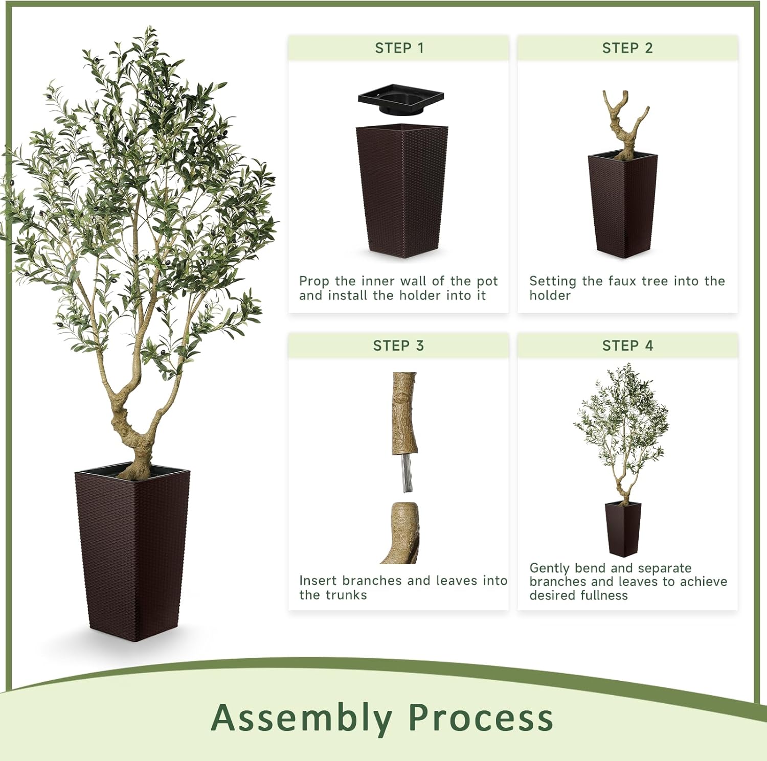 Faux Olive Tree 7ft - Olive Trees Artificial Indoor with Brown Tall and Large Planter - Fake Olive Tree with Natural Wood Trunk and Lifelike Fruits for Home House Office Decor - Image 3