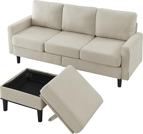 Miniatura 5 de HAUSHECK Sofá modular convertible tapizado con banco otomano de almacenamiento reversible, juego de sofá pequeño en forma de L de 3 asientos para