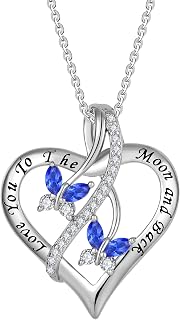S925 Silver/Brass Love You to The Moon and Back Necklace for Women | Lwsary Love Heart Pendant, Butterfly Necklace, Birthstone Jewelry for Her