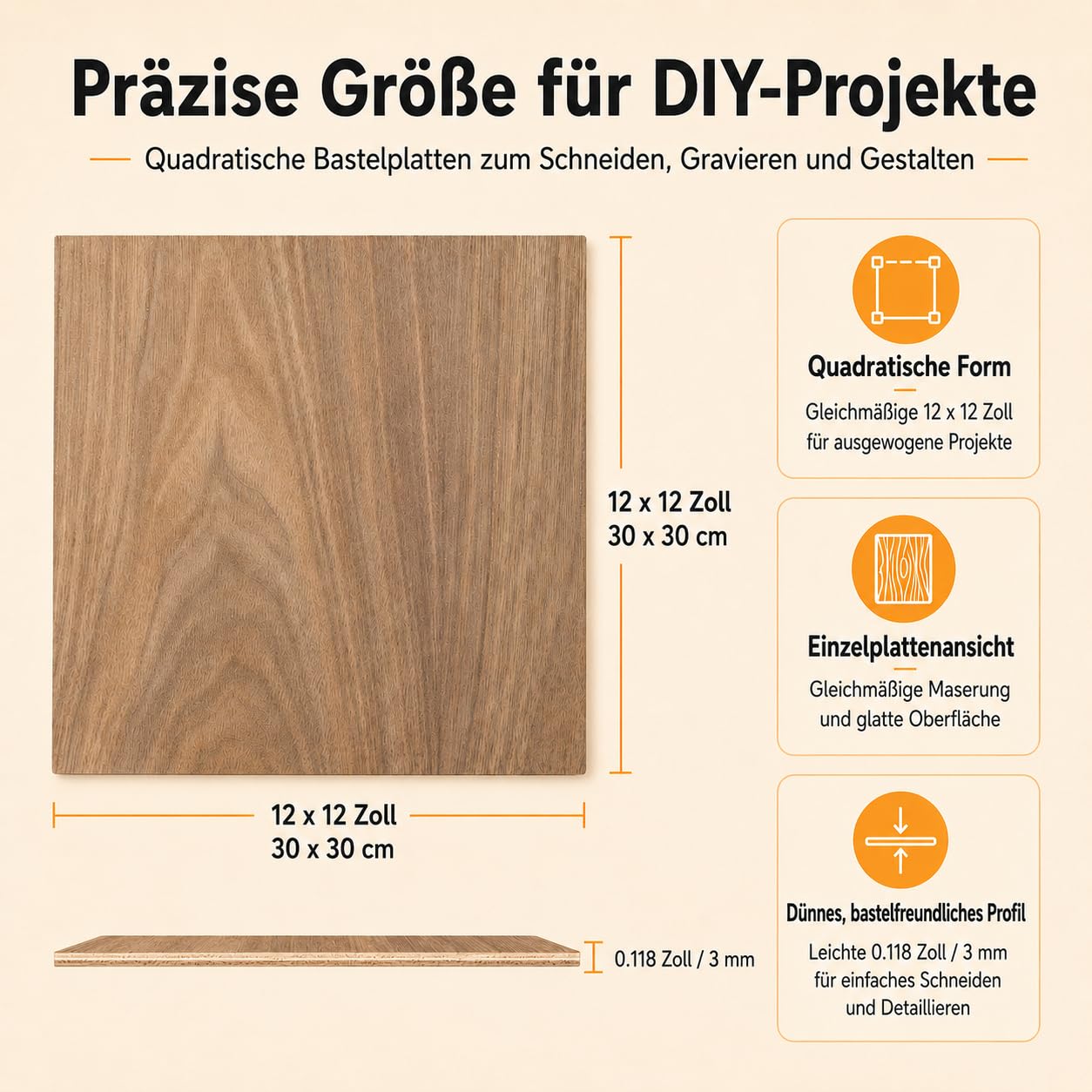 Sperrholz 3mm, Walnuss Brett 6 Stück 30x30cm Lasercut Holz, Holzplatte für Laser Gravur, CNC Schneiden, Malerei, DIY Modell (Schwarz Walnut Sperrholzplatte)