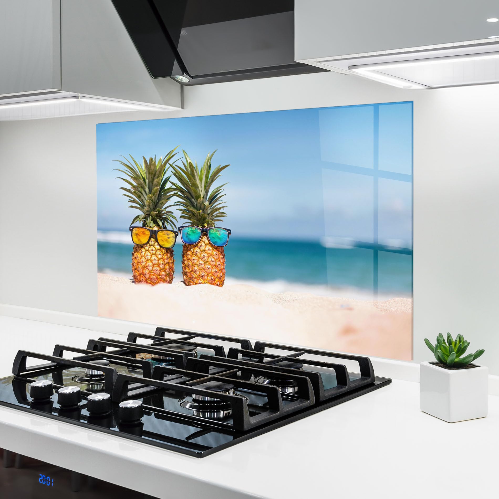 ARTHUB® Crédence de Cuisine en Verre 50x70 cm, Stylish Pineapples | Protection Contre Les éclaboussures, Revêtement Mural en Carreaux, Plaque en Verre, Verre trempé, Paysages, Été