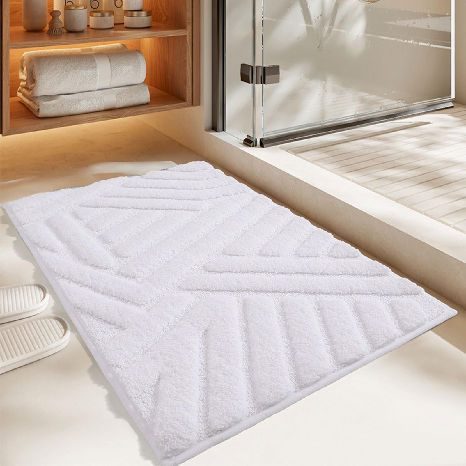 Badvorleger rutschfest, Badezimmerteppich Waschbar, Badteppich Weich, Duschvorleger Schnelltrocknend, Badematte Hochflor, für Dusche, Badewanne und Toilette (White 50x80cm)