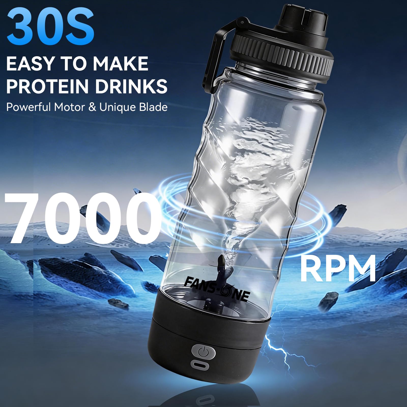 FANS-ONE Elektrische Protein-Shaker-Flasche, 680 ml, wiederaufladbarer elektrischer Mixer, Shaker-Becher für Protein-Shakes und Mahlzeitenersatz, tragbarer Mixer, selbstmischender Becher für