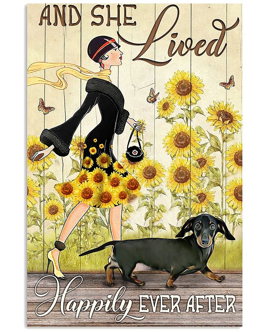 TNND And She Lived Happily Ever After Dachshund Ed Wedding Anniversary Housewarming Gift Home Room Metal Sign Art Tin Metal Poster Gift 8x12 inch