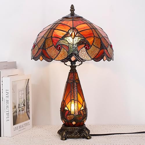 Miniatura 9 de Tiffany - Lámpara de mesa de vitrales de 12 x 19 pulgadas, jarrón para madre e hija, luz nocturna para dormitorio, mesita de noche, lectura, hogar,