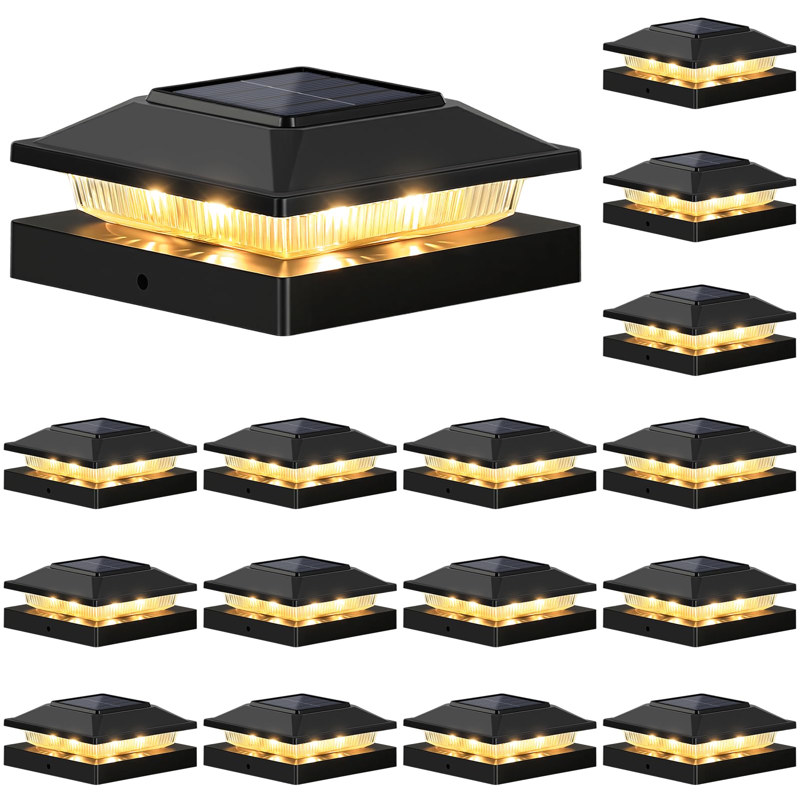Brightever 4x4 3.5x3.5 Solar Post Cap Lights 16-Pack, Outdoor Solar Powered Fence Post Lights, Black Solar Waterproof Deck Post Lights for Vinyl/Wood Posts, Warm/Cool White, Perfect for Garden Patio-image-33