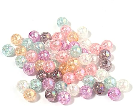 200PCS Colored Acrylic Crystal Beads Round Crackle Glass Beads Charms for Jewelry Making Bracelets Earring Necklace Adults Beading DIY Art Craft Projects Christmas Ornament Birthday Gifts 8mm
