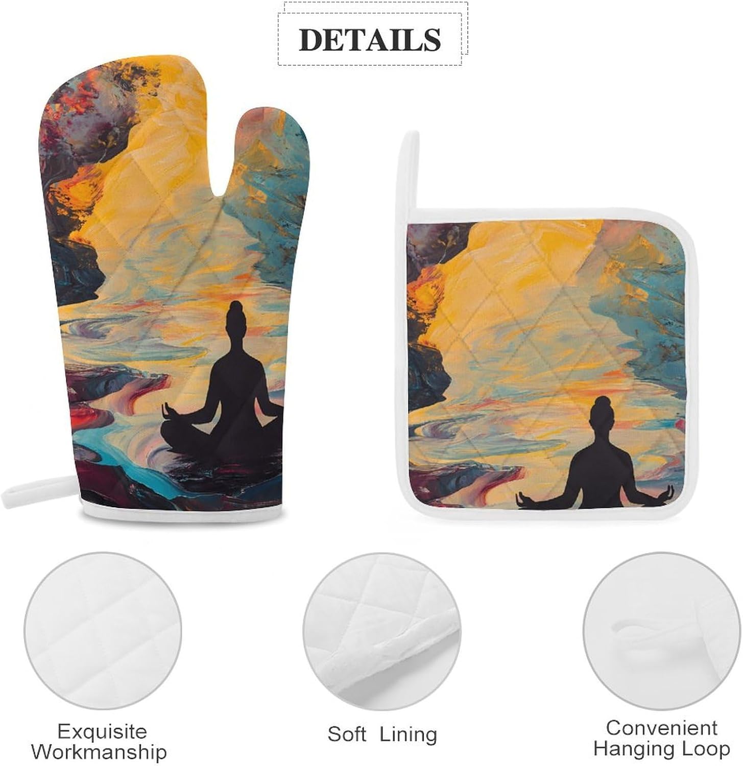 Meditation in Psychedelic River Oven Mitts and Pot Holders 4Pcs Set Heat Resistant Cooking Mitts Hot Pads
