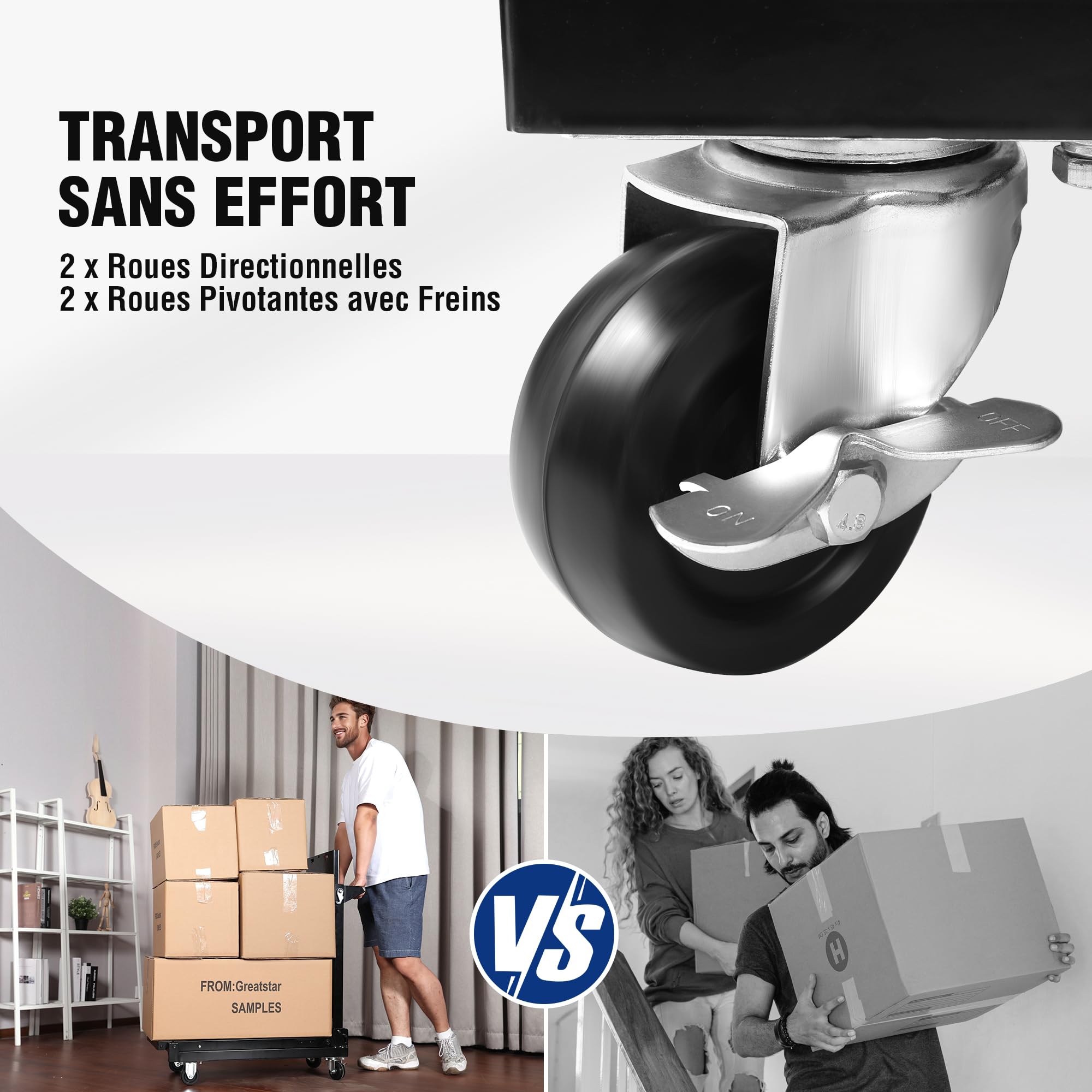 WORKPRO Chariot à Roulettes 3 en 1, Chariot Servante d’Atelier Pliable avec Poignée Latérale, 3 Niveaux de Rangement, Chariot de Service Mobile pour Garage, Atelier, Cuisine, Bureau, Entrepôt, Hôtel