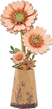 rowood 3D Puzzles for Adults,Mothers Day DIY Wooden Flower Building Set Craft Kits,Botanical Collection Home Decor, Teachers Day/Christmas/Birthday Gift- Orange Gerbera Daisy