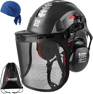 HEARMOR VOLTEK 5-in-1 Forsthelm Schutzhelm-Set mit Helme, Ohrenschutz, Visier, Schweißmütze und Tragetasche, stoßfest und komfortabel belüftet, ABS-Helm für Forstarbeiter, Gärtner und Holzfäller