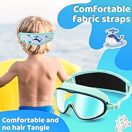 Vvinca Kids Swim Goggles for Age 2-8, Toddler Goggles with Fabric Strap Cover Wide View Anti-Fog/UV Protection No Leak Pain-Free Pool Glasses for Kids Girls Boys