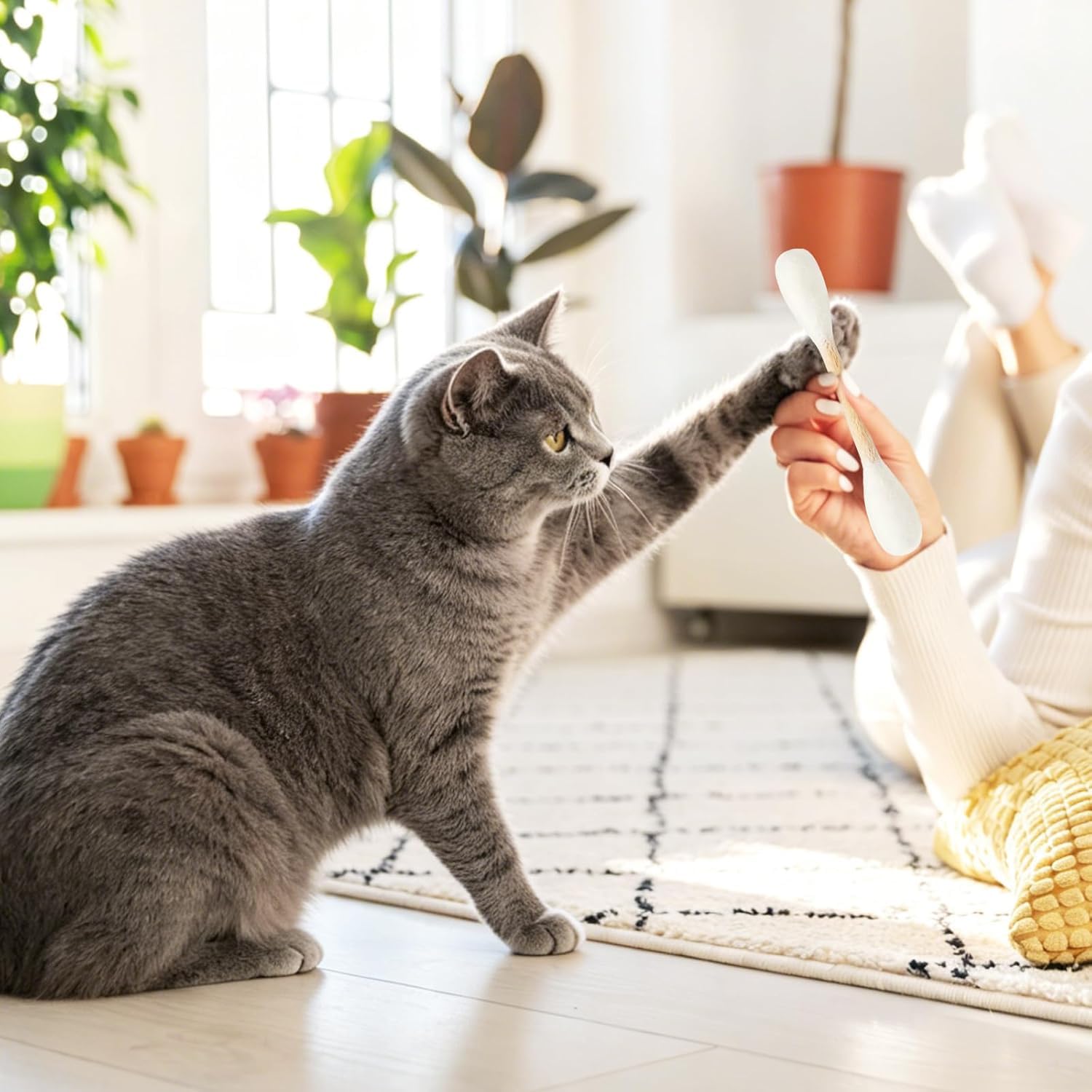 6 sztuk Giant Q Tip Cat Toy with Premium Catnip, interactive Cotton Swab Cat Kicker Toy for Indoor Cat, Soft Plush Teething Chew Sticks for Boredom Relief and Exercise
