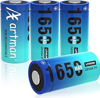 Artman CR123A 3V Lithium Battery 4 Pack, 1650mAh Camera Lithium Batteries with PTC Protection CR17345 3V Lithium-ion Battery for Home Safety Security Devices, Camera, Flashlight (Non-Rechargeable)