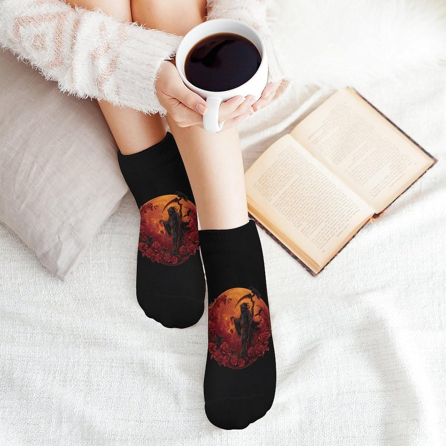 Halloween Grim Reaper Socks for Men Women 5 Pairs Ankle Socks
