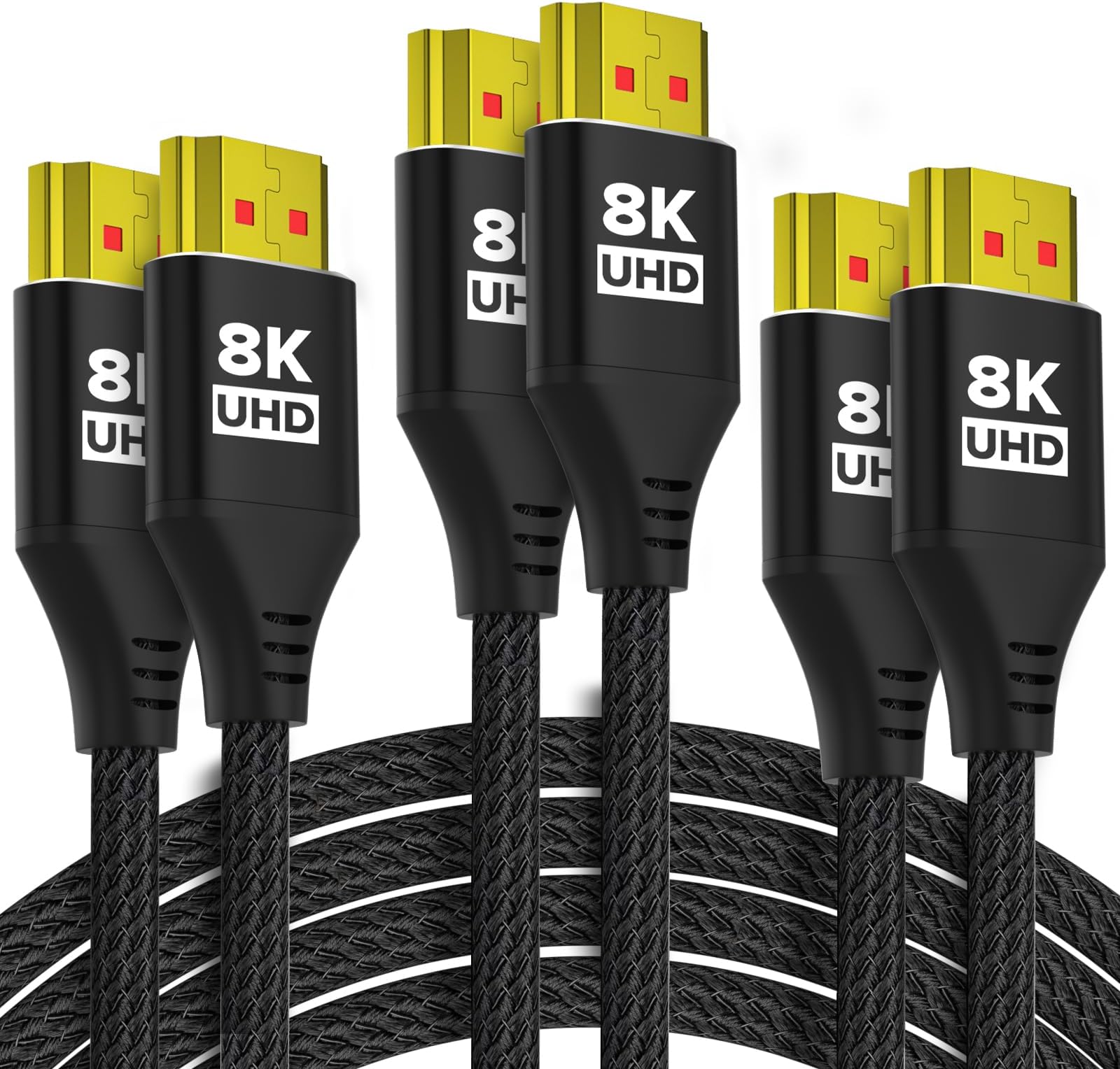 10K 8K 4K HDMI Cable 6FT 3-Pack, Ultra High Speed HDMI Braided Cord, Supports 4K/120Hz, 8K/60Hz, 48Gbps DTS:X, HDCP 2.2 & 2.3, HDR 10, HDMI 2.1 Cable