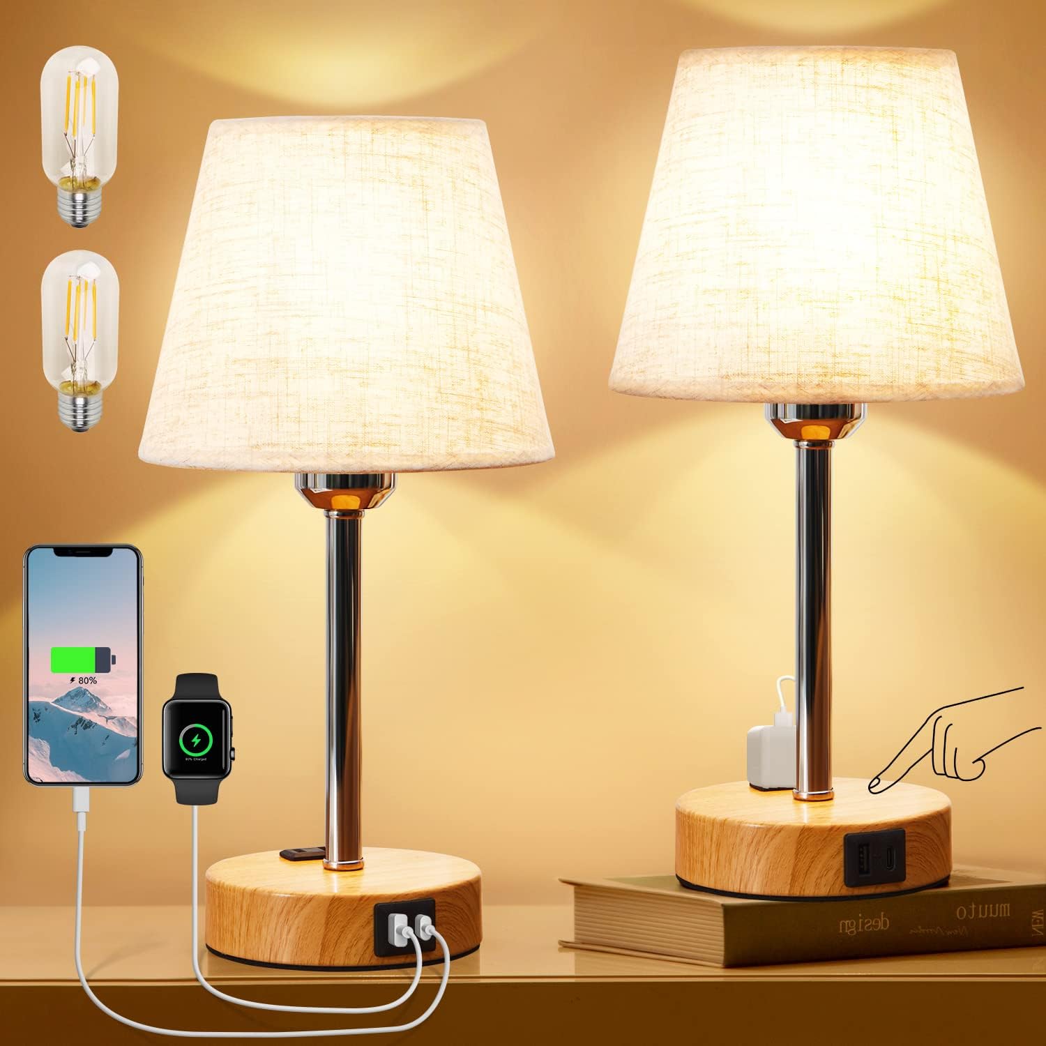 Lot de 2 lampes de table tactiles minimalistes incluses, lampes de ...