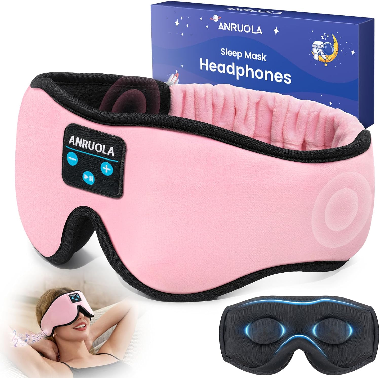 Bluetooth Sleep Mask with Wireless Headphones – Soft 3D Eye Mask for Comfortable Sleep – HD Audio for Men & Women – Adjustable Strap for Travel, Meditation, and Naps