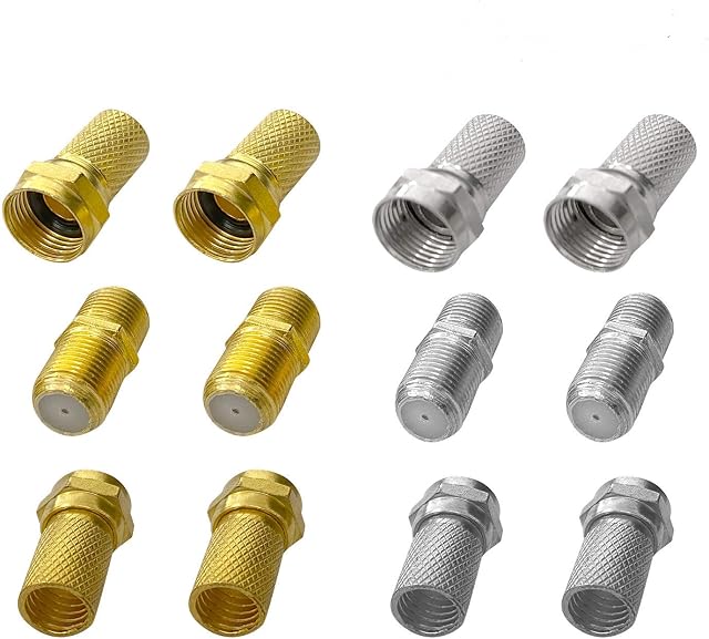 Yizerel F Type Connector Kit for Coaxial Cable Extension/Repair, 8 Pcs RG6 Plug Connector and 4 Pcs Female Extended Connectors for Satellite TV Aerial Sky Virgin NTL Coaxial Cable, Pack of 12