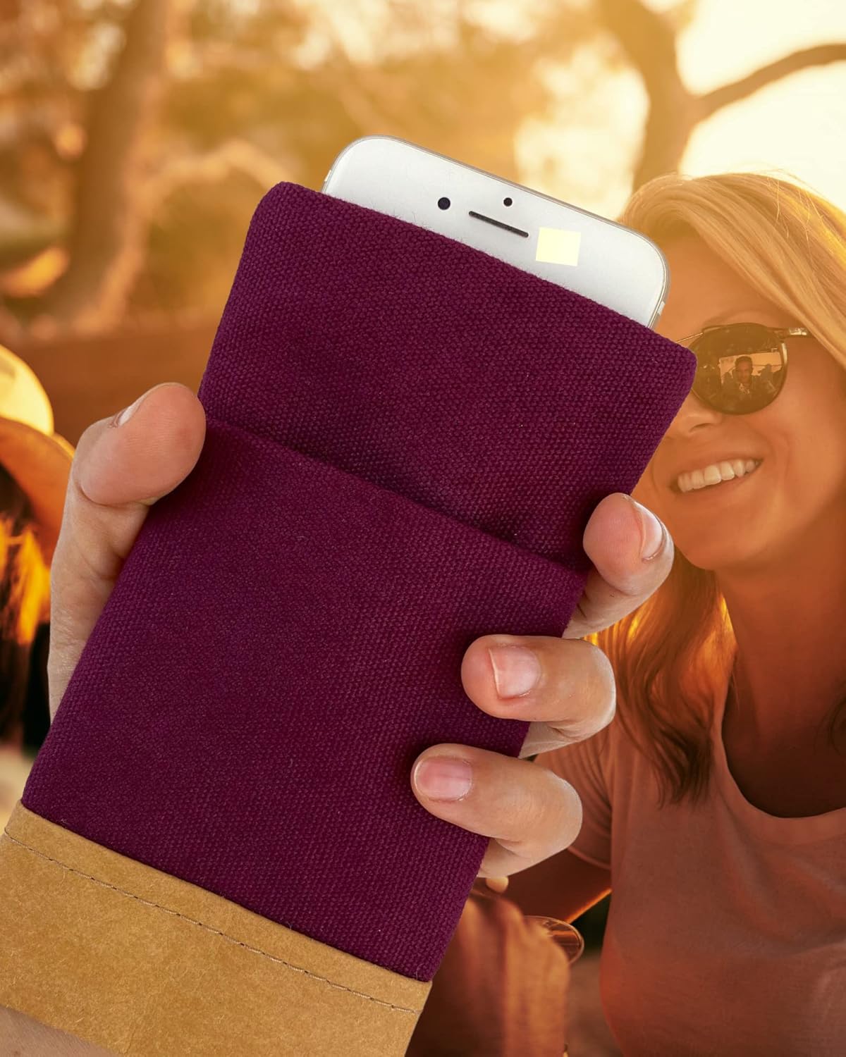 Moin Padded Cotton Phone Sleeve with Rubber Closure - Handmade Case for iPhone 13/14/15 Pro Max, iPhone 13/14/15 Pro, iPhone 13/14, Galaxy S22 Ultra, Other (6.1-6.9 inches) (Berry)