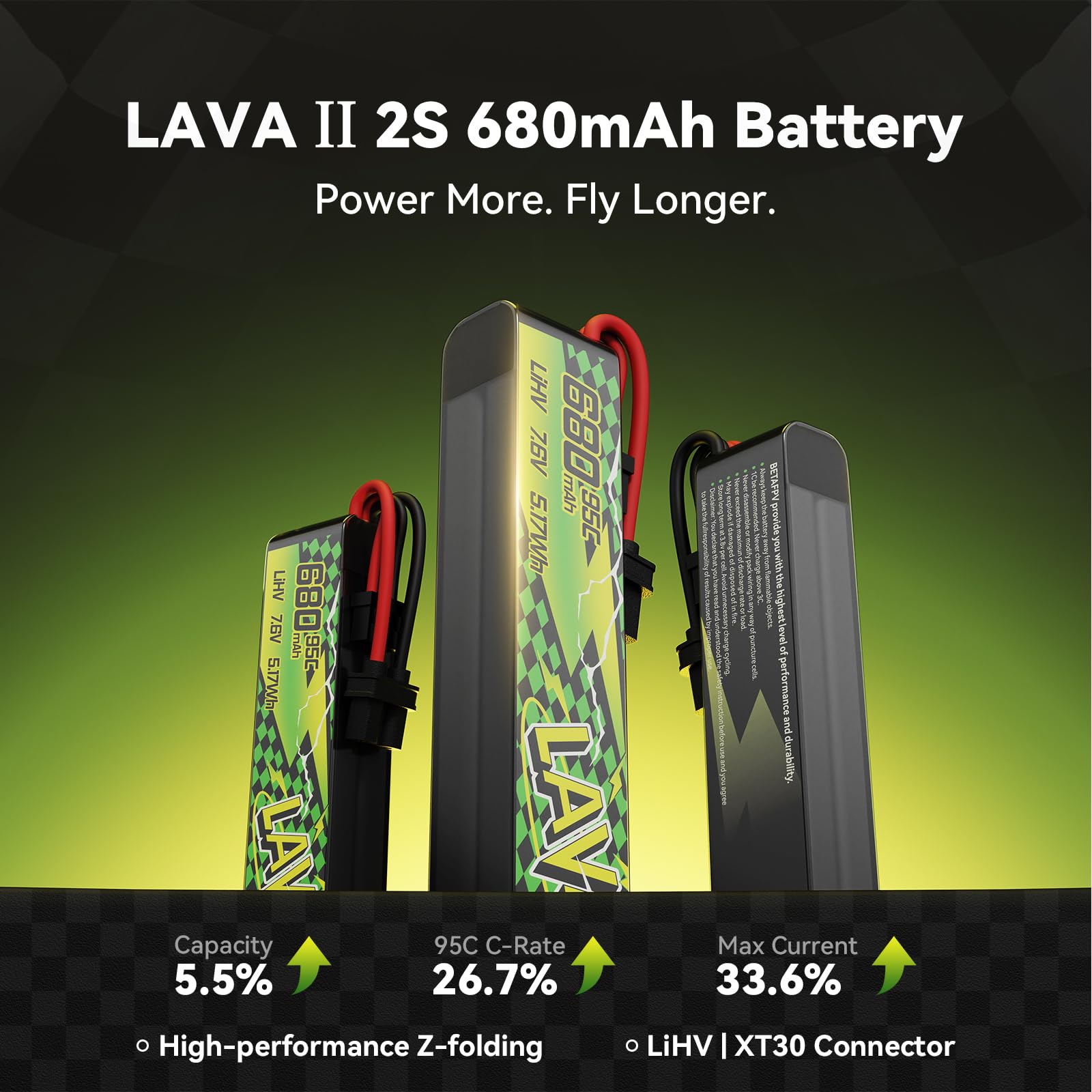 BETAFPV Lava II 2S 680mAh 7.6V 95C LiHV Lipo Battery with XT30 Connector for Brushless Whoop Drone