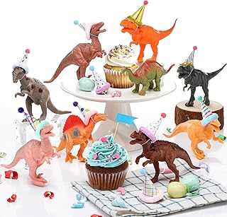 18 Pcs Dinosaur Birthday Party Decorations Mini Birthday Hat Animal Figu...