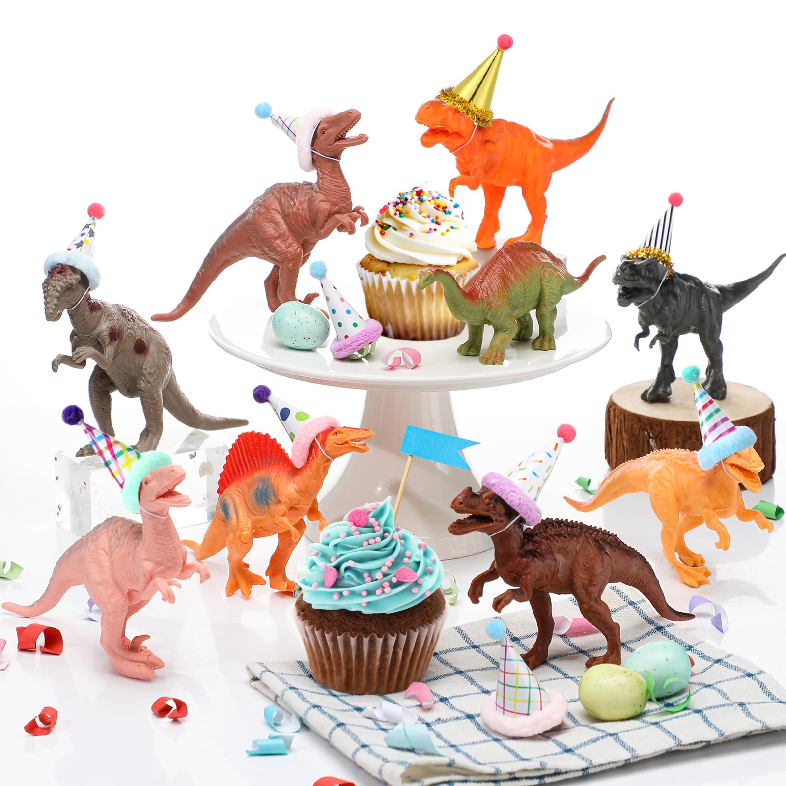 Colingmill 18 Pcs Dinosaur Birthday Party Decorations Animal Cake Toppers Mini Birthday Hat Figure Model for Animals Themed Party โ image 1