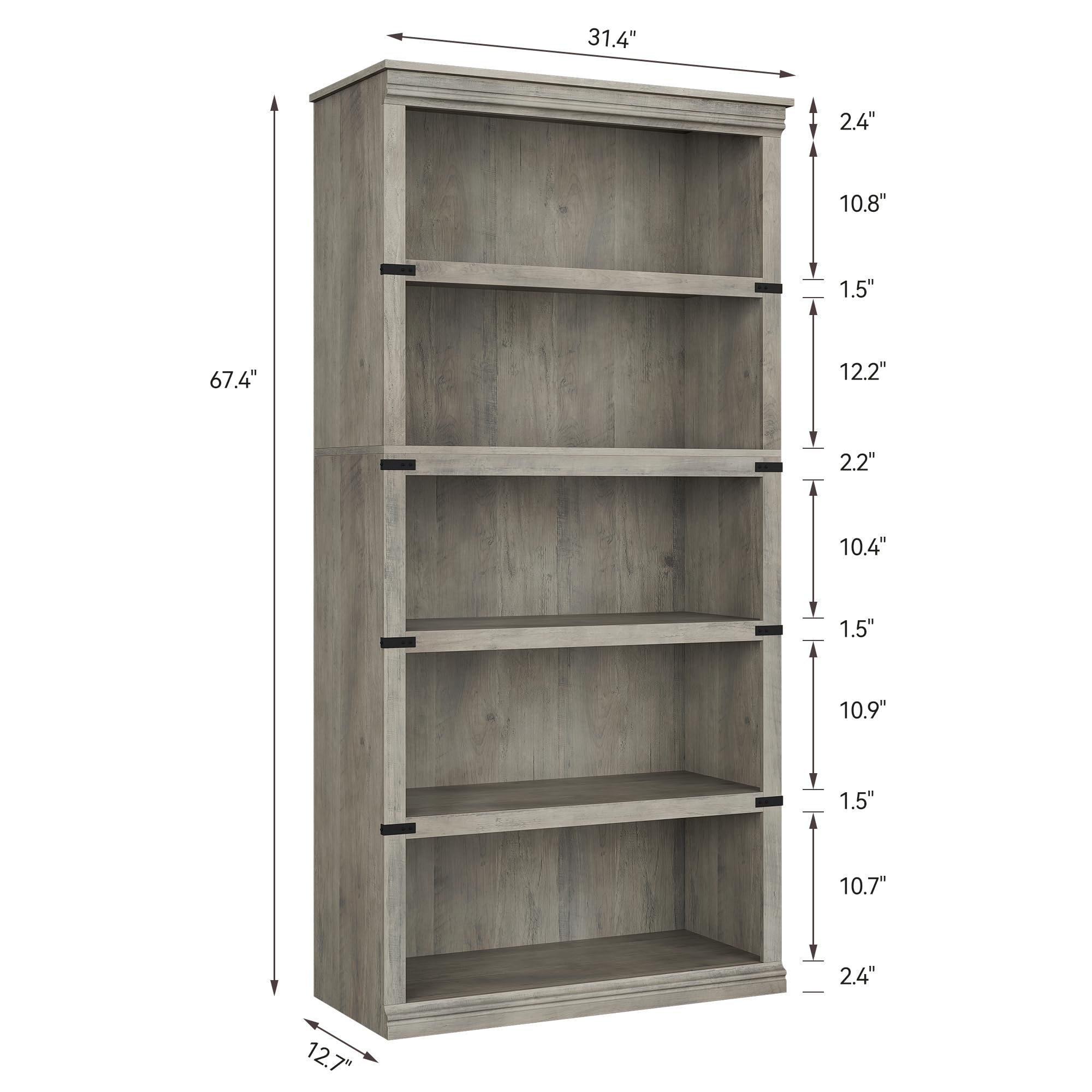 Bibliothèque 5 Niveaux, Space-Saving Meuble De Rangement Style Industriel