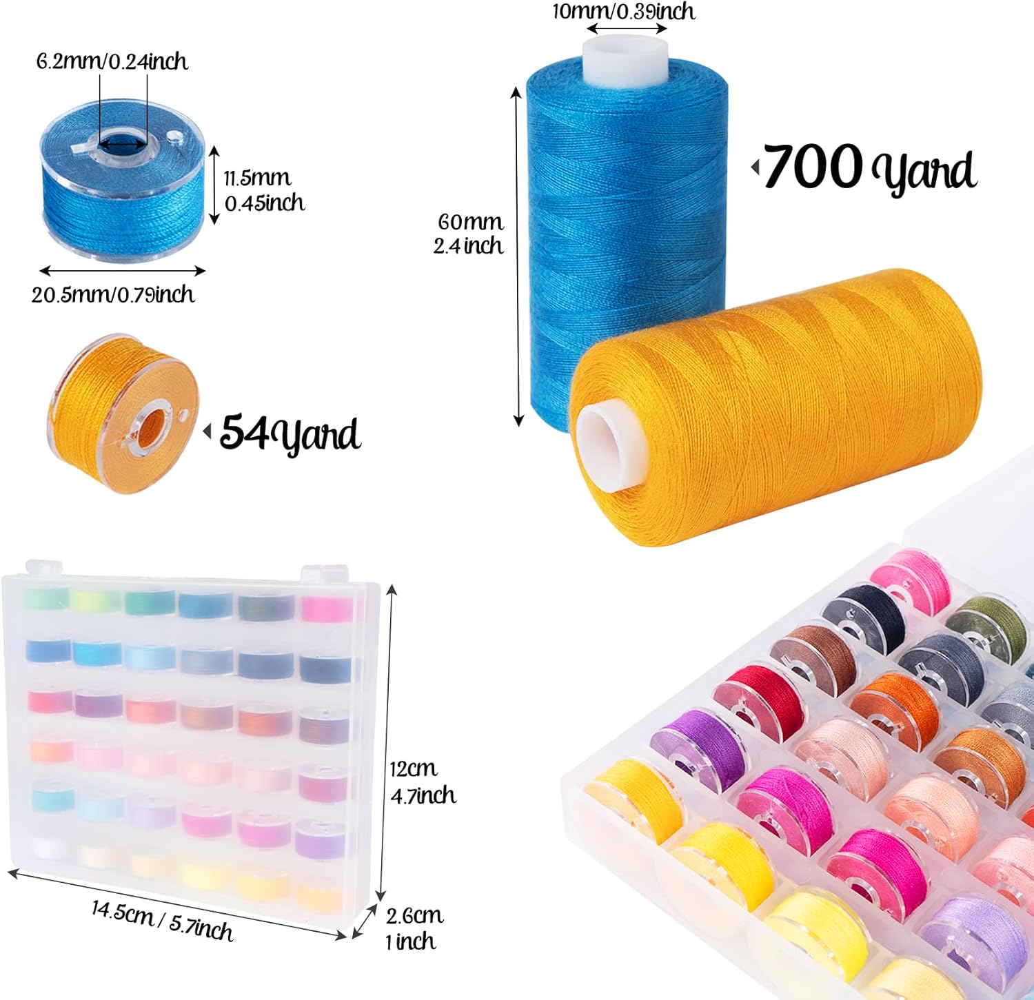 103 Pcs 36 Color Sewing Machine Thread & Prewound Bobbins Size A, 700 Yard Thread for Sewing Machine, Sewing Threads for Sewing Machine Hand DIY Beginners, Stitching, Home