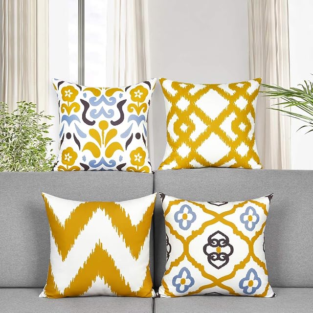 Alishomtll Set of 4 Decorative Cushion Covers Yellow Geometric Pillow Cases 18 x 18 Inch Modern Throw Pillow Covers Cushion Covers for Sofa Bedroom