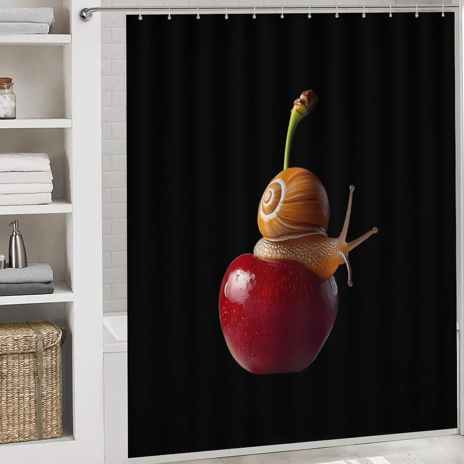 A Snail on A Cherry Bathroom Sets with Shower Curtain and Rugs 4 Piece with U-Shaped Floor Mat Toilet Lid Cover