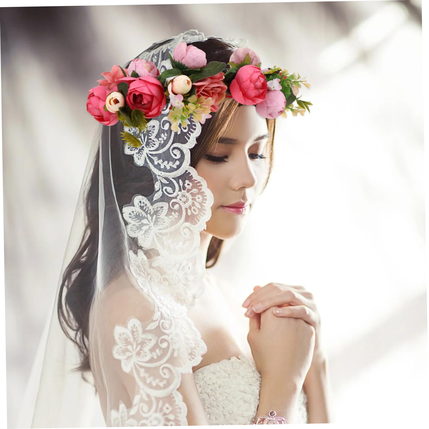 minkissy 3 piezas de de flores artificiales guirnalda floral encantadora diadema tocado simulada diadema guirnalda diadema guirnalda tocado accesorios para el cabello rosa
