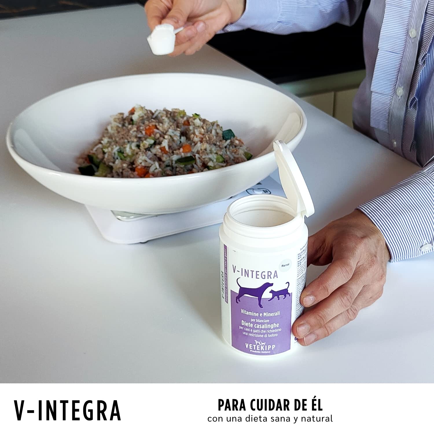 V INTEGRA Renal 200g, Suplemento de Vitaminas y Minerales para Equilibrar Dieta Casera de Perros y Gatos Que Requieren Restricción de Fósforo, Vitaminas para Perros y Gatos Made in Ita