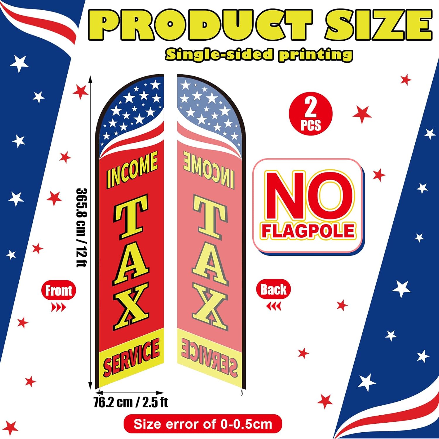 Mindsoft 2 Pack Income Tax Feather Flags 2.5 x 12 ft Tall Swooper Advertising Feather Banner Sign for Accounting Offices Professionals, Flag Only(Income Tax Service)