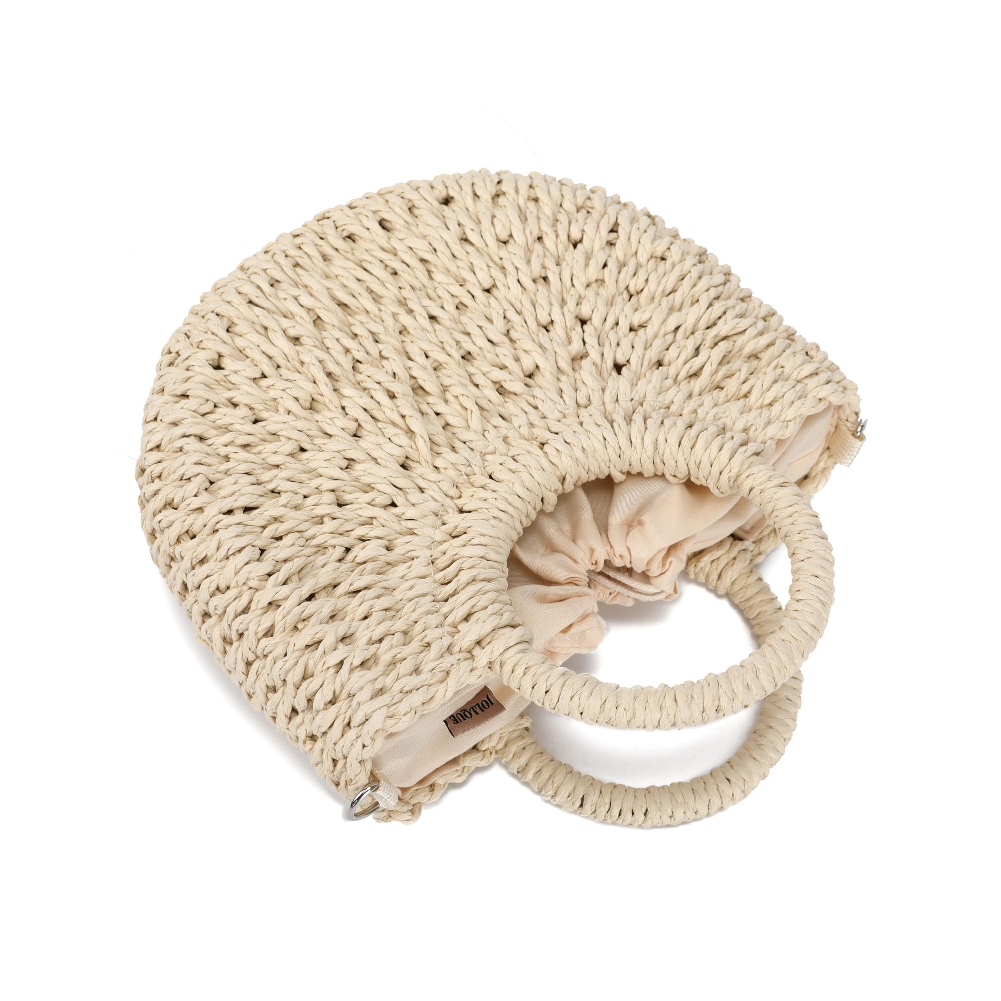 JOLLQUE – Sac de plage en paille pour femme, sac fourre-tout d'été tissé à la main avec pompon, poignée sur le dessus