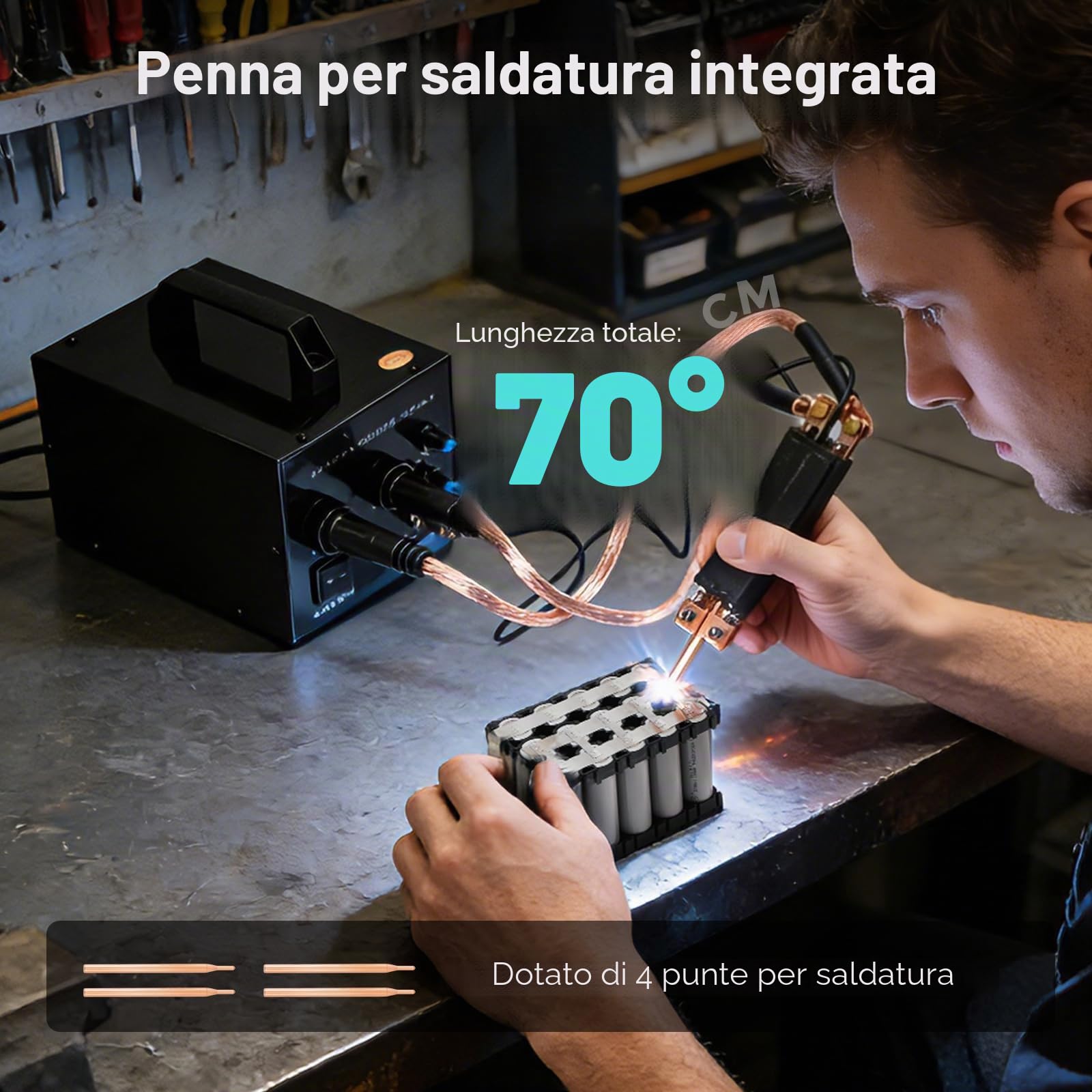 Bonvoisin Saldatrice a Punti 220V Uscita 400-1000A per 0,1-0,2mm | Saldatrice a Punti AC Per Uso Continuo, 400–1000A Con Impulso 20ms–5s, Penna a Un Tocco, Tutti i Pezzi Inclusi