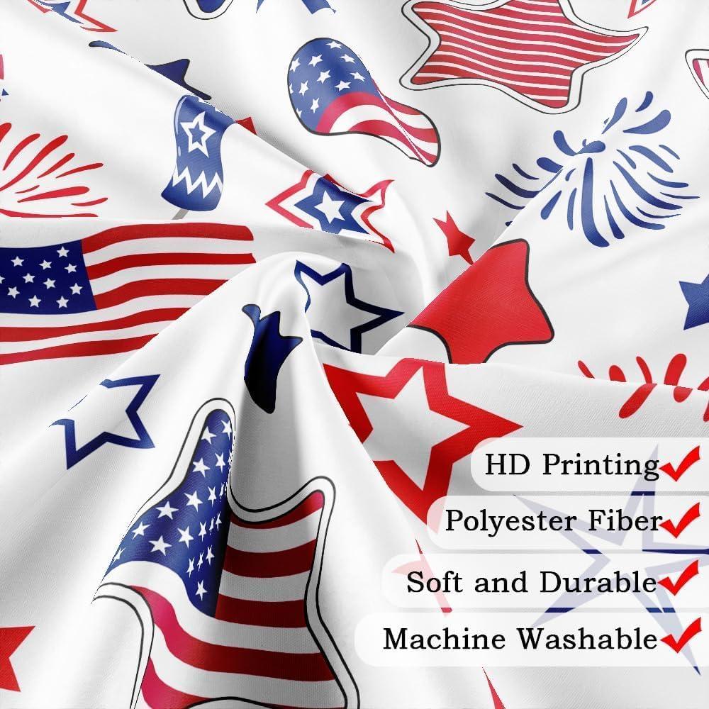 4th of July USA Flag Shower Curtain, Veterans Day Independence Patriotic Day Shower Curtain Set, Blue Red Stars Waterproof Fabric Shower Curtain for Bathroom Decorations with 12pcs Hooks 70X84IN