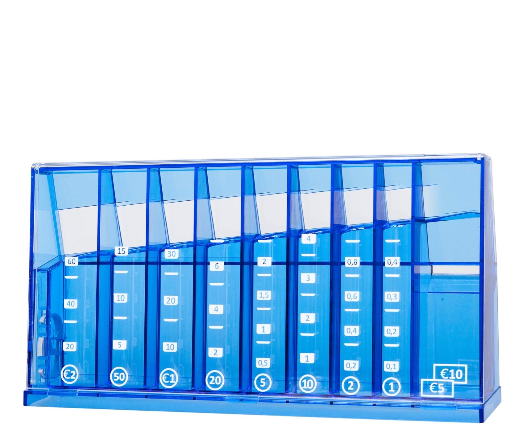 ECB Münzsortierer Euro Spardose | Für Büro und Kinderzimmer | Als Geschenk für Erwachsene und Kinder | Hergestellt aus recyceltem Material | Abschließbar (mit Schlüssel) | Transparent Blau